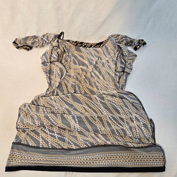 MICHAEL KORS Old Money Black/Gold Chain/Pearl Pattern Border Shift Dress Size L. - Picture 12 of 16